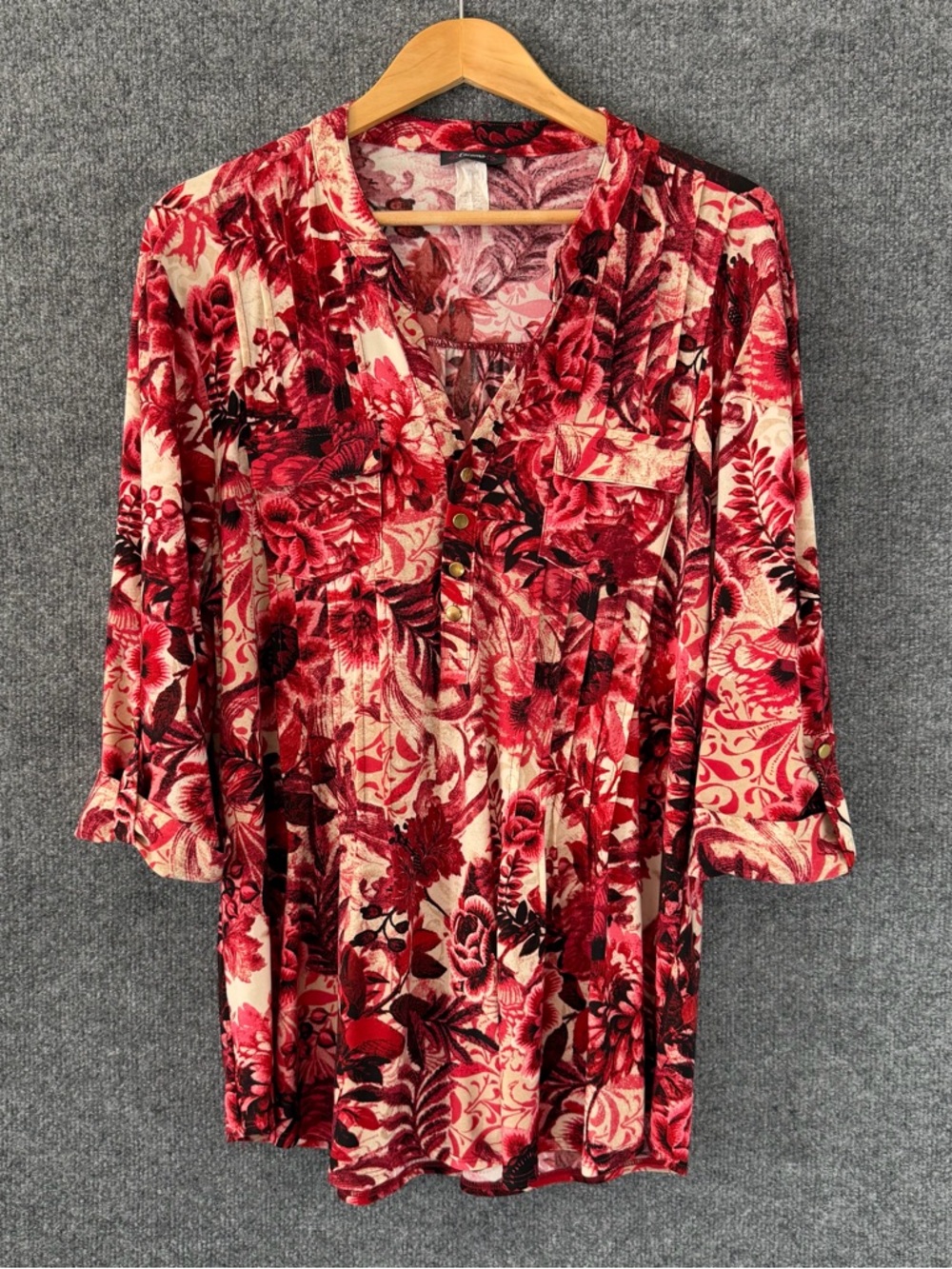 Cocomo Womens Floral 3/4 Sleeve Top Size XL Cream Pink  Office Casual Stretch